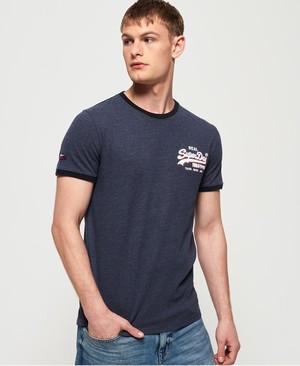 Superdry Vintage Logo Ringer Cali Férfi Pólók Kék | RTPWY1354